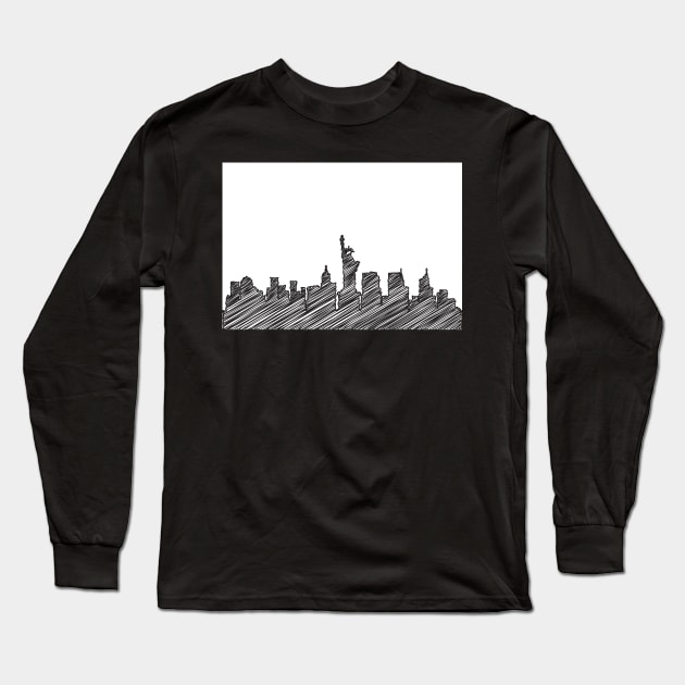 NYC Skyline Scribble Design, Vector, Artwork Long Sleeve T-Shirt by xcsdesign